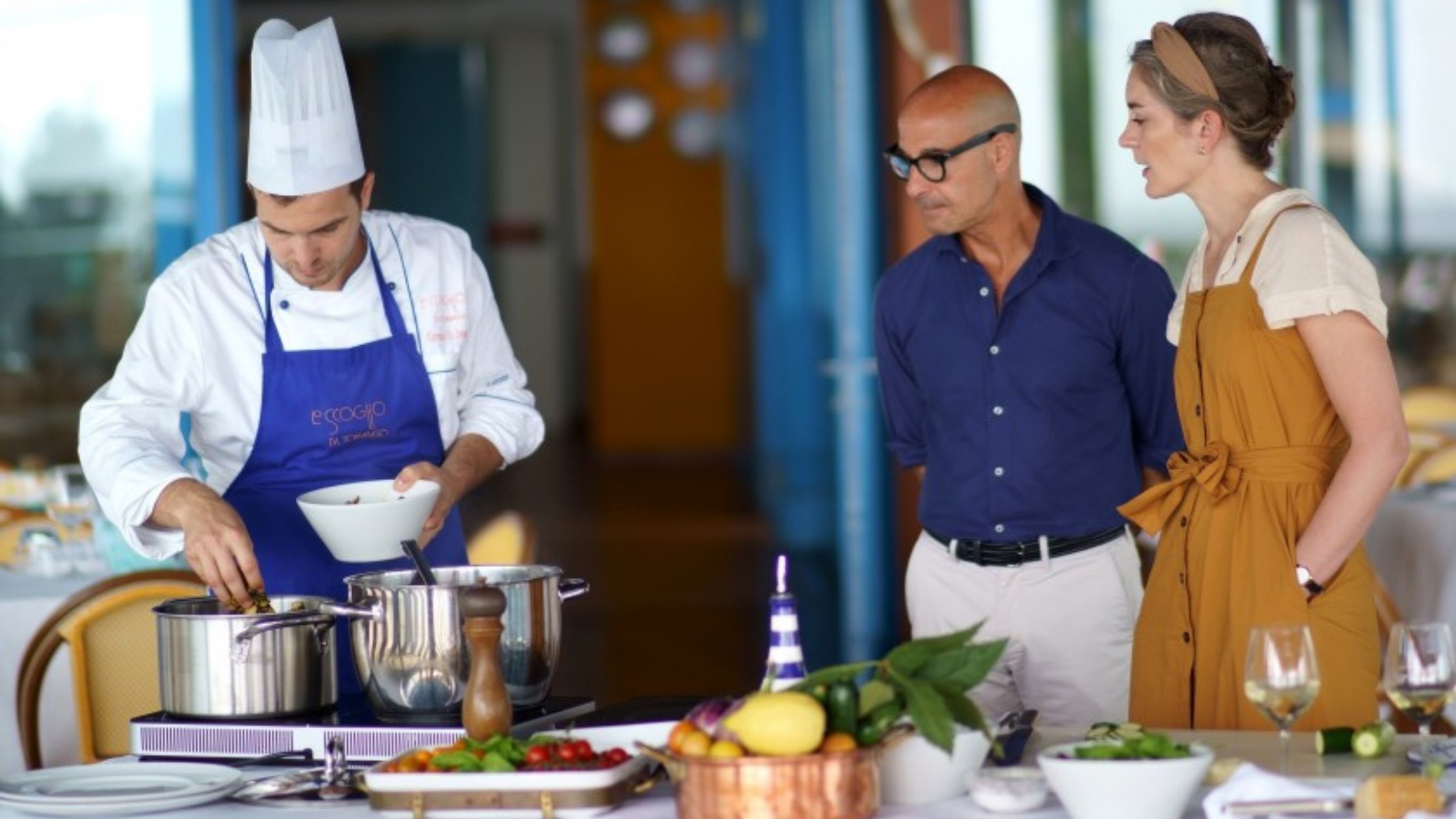 Stanley Tucci and wife Felicity Blunt in “Stanley Tucci: Searching for Italy” on CNN. (CNN)