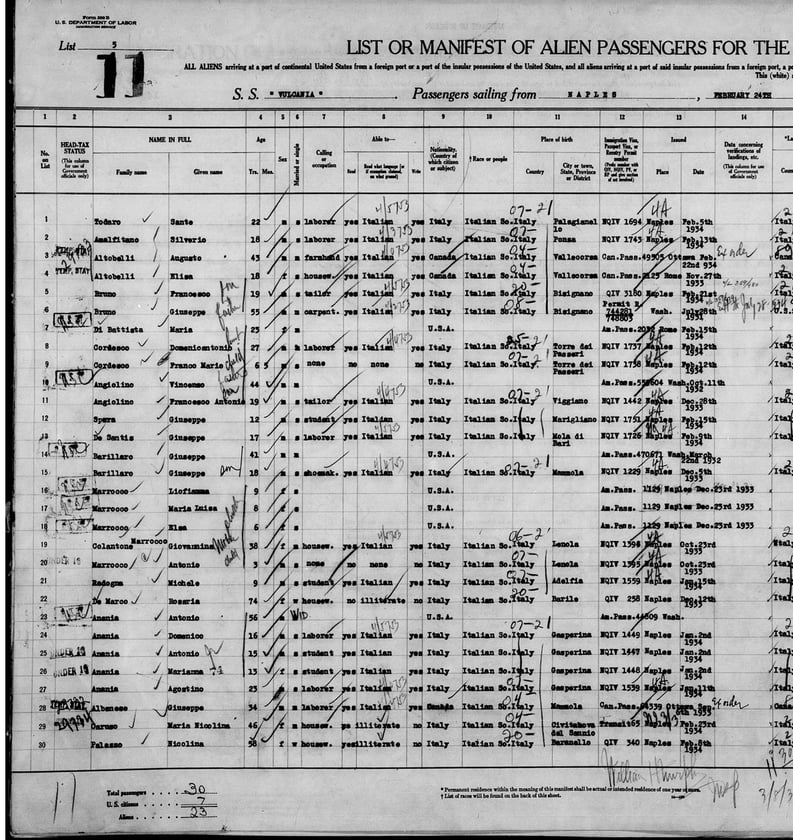 Ship Manifest Vulcania