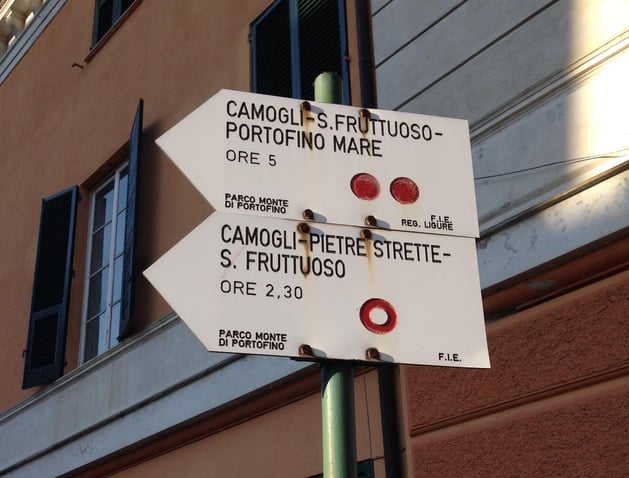 Trail signage in Camogli on the way to Sanfruttuoso